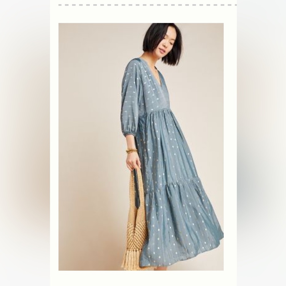 Anthropologie Napoli Tiered Maxi Dress in Iris Blue XS but fits like M.